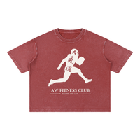 Runningman boxy tee in Brick, front, AW Fitness Club runner lockup with the Become the Gym tagline