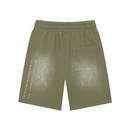 Runningman washed training shorts in Olive, back, I am the weight, the machine, and the gym printed up the left leg