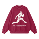 Runningman snow wash sweatshirt in Burgundy, front, AW Fitness Club runner lockup with the Become the Gym tagline