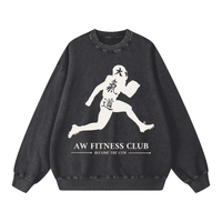 Runningman snow wash sweatshirt in Black, front, AW Fitness Club runner lockup with the Become the Gym tagline
