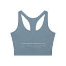 AW color block crop top in Gray Blue with Navy Blue, back, I am the weight, the machine, and the gym above the Dae-Qi-Do line