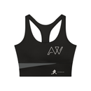 AW color block crop top in Black with Dark Gray, front, AW monogram on the chest and the runner mark at the hem