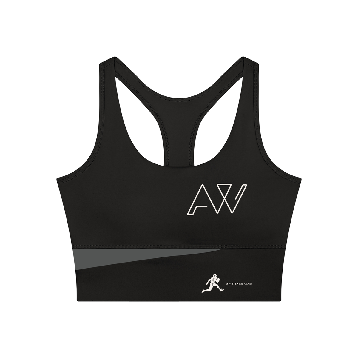 AW color block crop top in Black with Dark Gray, front, AW monogram on the chest and the runner mark at the hem