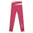 AW color block leggings in Rose Red with Pink, front, runner mark at the waistband and Dai Ki Do kanji on the right leg