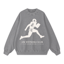Runningman snow wash sweatshirt in Gray, front, AW Fitness Club runner lockup with the Become the Gym tagline