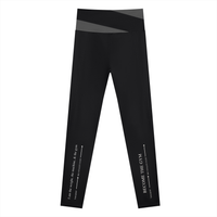 AW color block leggings in Black with Dark Gray, back, I am the weight line up the left leg and Become the Gym up the right