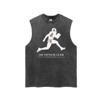 Runningman frayed hem tank in Black, front, AW Fitness Club runner lockup with the Become the Gym tagline