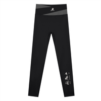 AW color block leggings in Black with Dark Gray, front, runner mark at the waistband and Dai Ki Do kanji on the right leg