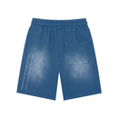 Runningman washed training shorts in Blue, back, I am the weight, the machine, and the gym printed up the left leg