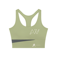 AW color block crop top in Green with Dark Gray, front, AW monogram on the chest and the runner mark at the hem