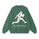 Runningman snow wash sweatshirt in Forest, front, AW Fitness Club runner lockup with the Become the Gym tagline