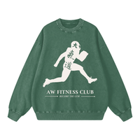 Runningman snow wash sweatshirt in Forest, front, AW Fitness Club runner lockup with the Become the Gym tagline