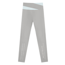 AW color block leggings in Light Gray with Light Blue, back, I am the weight line up the left leg and Become the Gym up the right