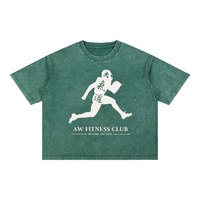 Runningman boxy tee in Forest, front, AW Fitness Club runner lockup with the Become the Gym tagline