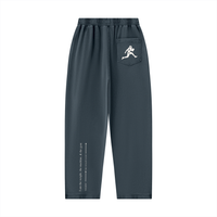 Runningman mineral wash sweatpants in Navy, back, runner mark on the pocket and the I am the weight line up the left leg