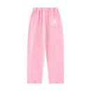 Runningman mineral wash sweatpants in Pink, back, runner mark on the pocket and the I am the weight line up the left leg