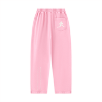 Runningman mineral wash sweatpants in Pink, back, runner mark on the pocket and the I am the weight line up the left leg