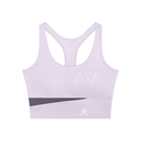 AW color block crop top in Light Purple with Deep Purple, front, AW monogram on the chest and the runner mark at the hem