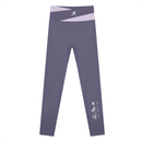AW color block leggings in Deep Purple with Light Purple, front, runner mark at the waistband and Dai Ki Do kanji on the right leg