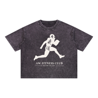 Runningman boxy tee in Dark Gray, front, AW Fitness Club runner lockup with the Become the Gym tagline