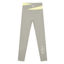 AW color block leggings in Light Gray with Light Yellow, front, runner mark at the waistband and Dai Ki Do kanji on the right leg