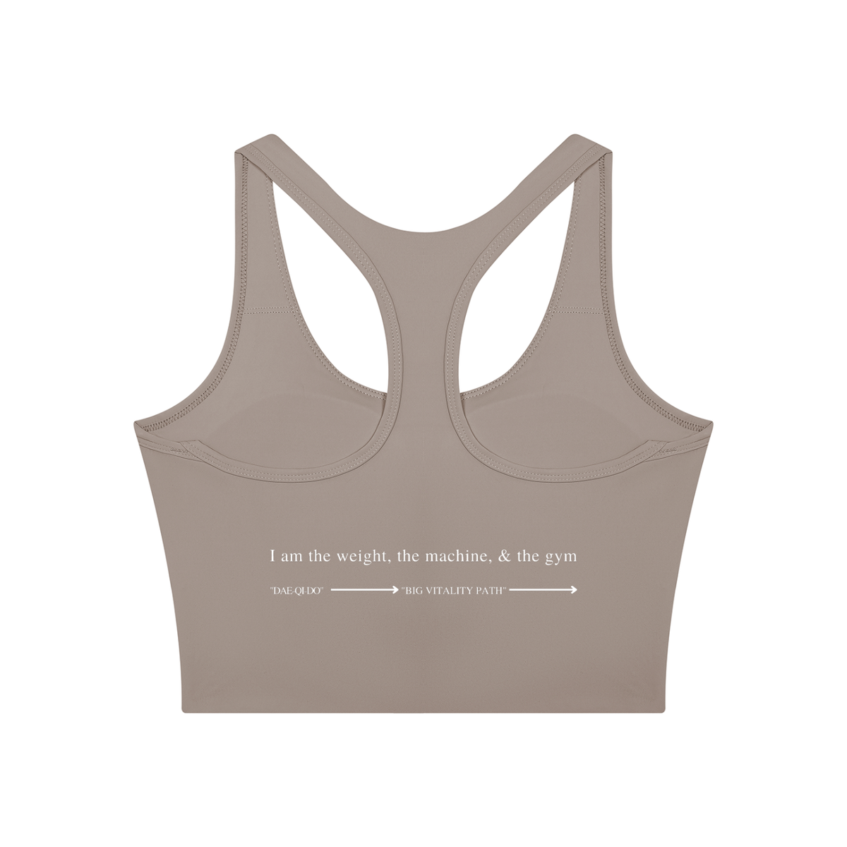 AW color block crop top in Gray Purple with Misty Purple, back, I am the weight, the machine, and the gym above the Dae-Qi-Do line