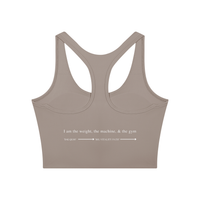 AW color block crop top in Gray Purple with Misty Purple, back, I am the weight, the machine, and the gym above the Dae-Qi-Do line