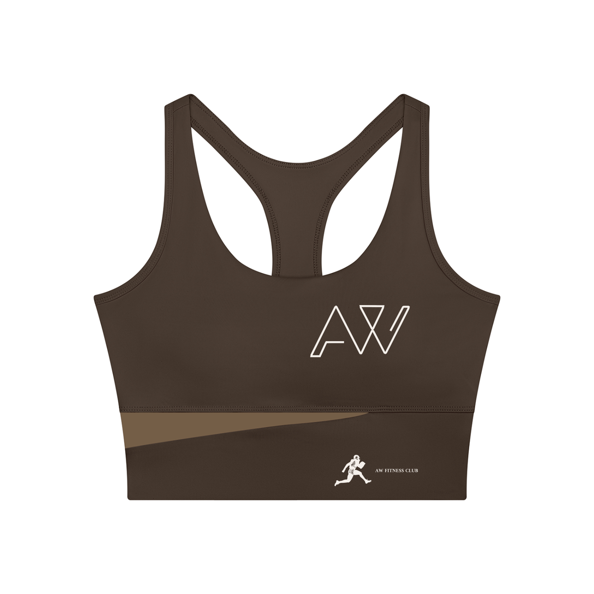 AW color block crop top in Coffee with Khaki, front, AW monogram on the chest and the runner mark at the hem