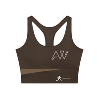 AW color block crop top in Coffee with Khaki, front, AW monogram on the chest and the runner mark at the hem