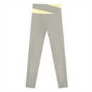 AW color block leggings in Light Gray with Light Yellow, back, I am the weight line up the left leg and Become the Gym up the right