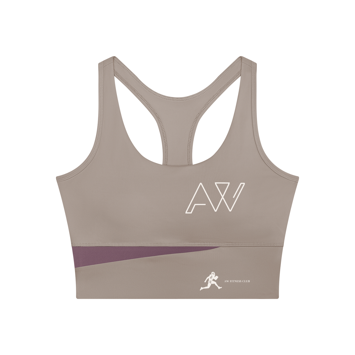 AW color block crop top in Gray Purple with Misty Purple, front, AW monogram on the chest and the runner mark at the hem
