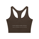 AW color block crop top in Coffee with Khaki, back, I am the weight, the machine, and the gym above the Dae-Qi-Do line
