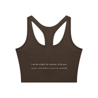 AW color block crop top in Coffee with Khaki, back, I am the weight, the machine, and the gym above the Dae-Qi-Do line
