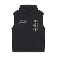 AW Letter 26 sleeveless hoodie in Black, front, AW mark on the chest with the Daeqido characters alongside