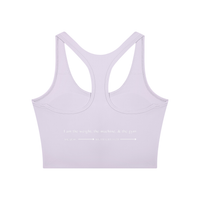 AW color block crop top in Light Purple with Deep Purple, back, I am the weight, the machine, and the gym above the Dae-Qi-Do line